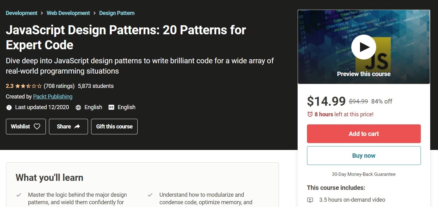 Các mẫu thiết kế JavaScript: 20 mẫu cho mã chuyên gia từ Packt Publishing