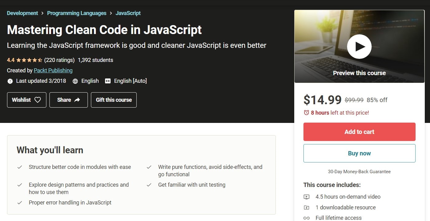 Làm chủ mã sạch trong JavaScript từ Packt Publishing